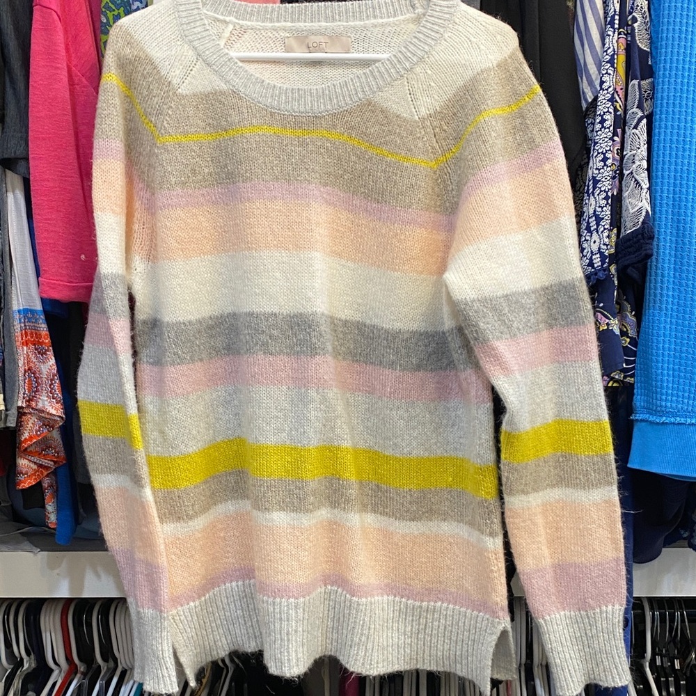 LOFT Multicolor Striped Crew Neck Sweater